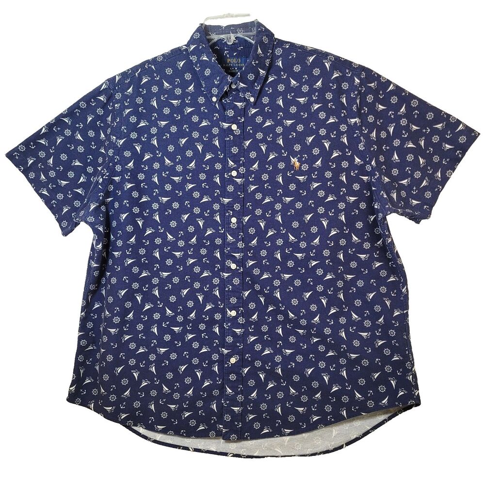 Polo Ralph Lauren Mens XXL Nautical Anchor Sailboat Navy Shirt 100% Cotton